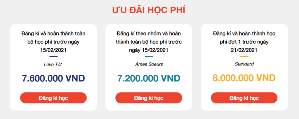 Học phí tiếng Pháp Trung cấp