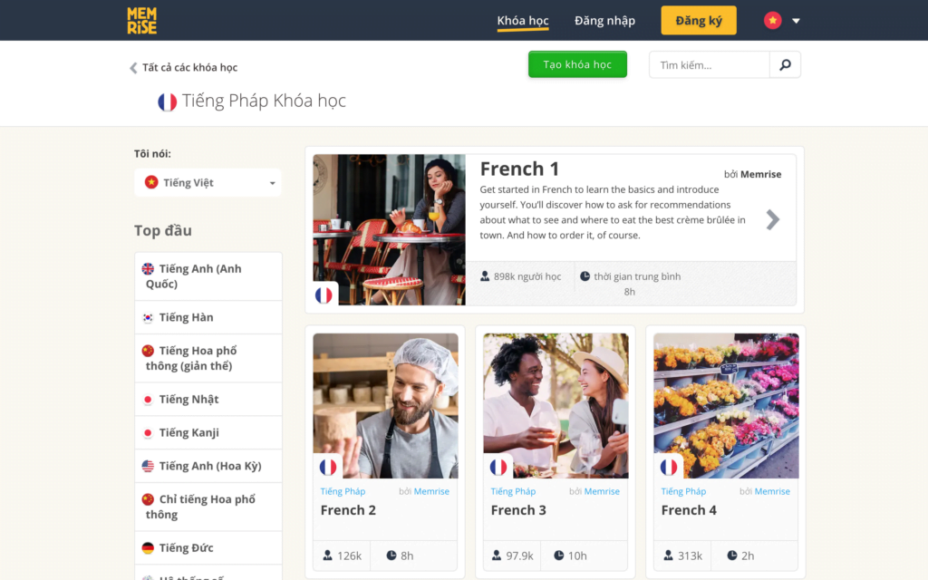 Memrise học tiếng Pháp cơ bản tại Thành phố Hồ Chí Minh